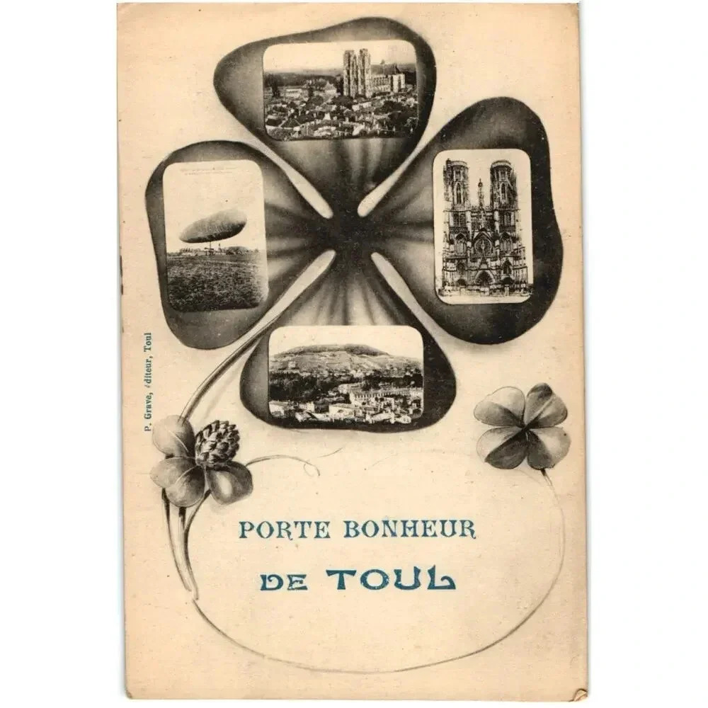 Porte Bonheur De Toul France Multi-View Scenes in Clover Leaf Postcard
